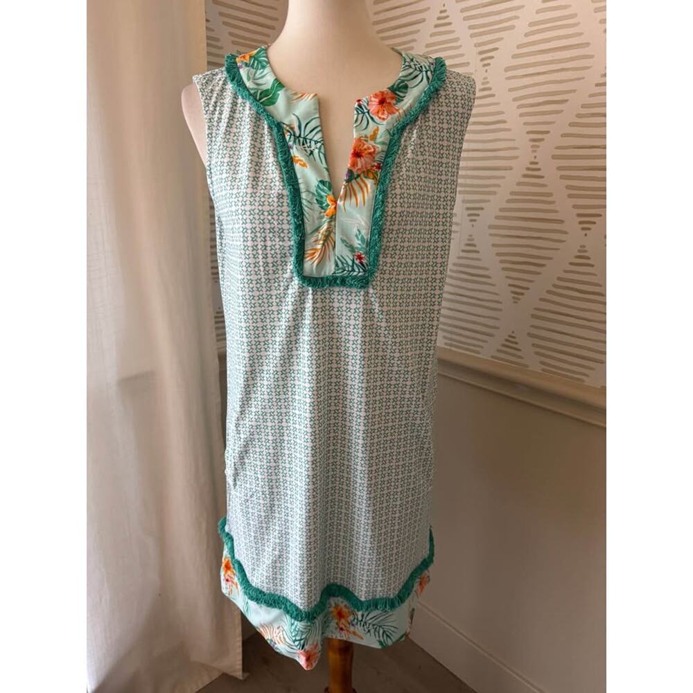 Cabana Life Women’s Medium Tulum Teal Fringe Sleeveless Tank Dress - Picture 4 of 10